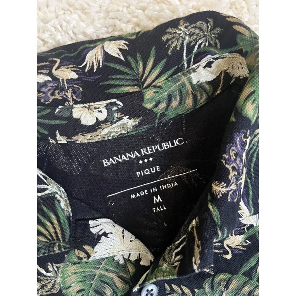 Banana Republic  Mens M Tall Palm Print Pique Polo Shirt